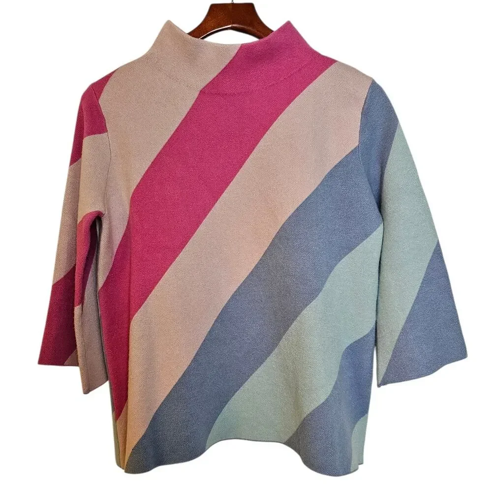 Fate Anthropologie Colorblock Striped Mock Neck Sweater